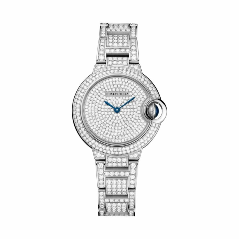 Ballon Bleu de Cartier watch, 33mm, automatic movement, white gold, diamonds