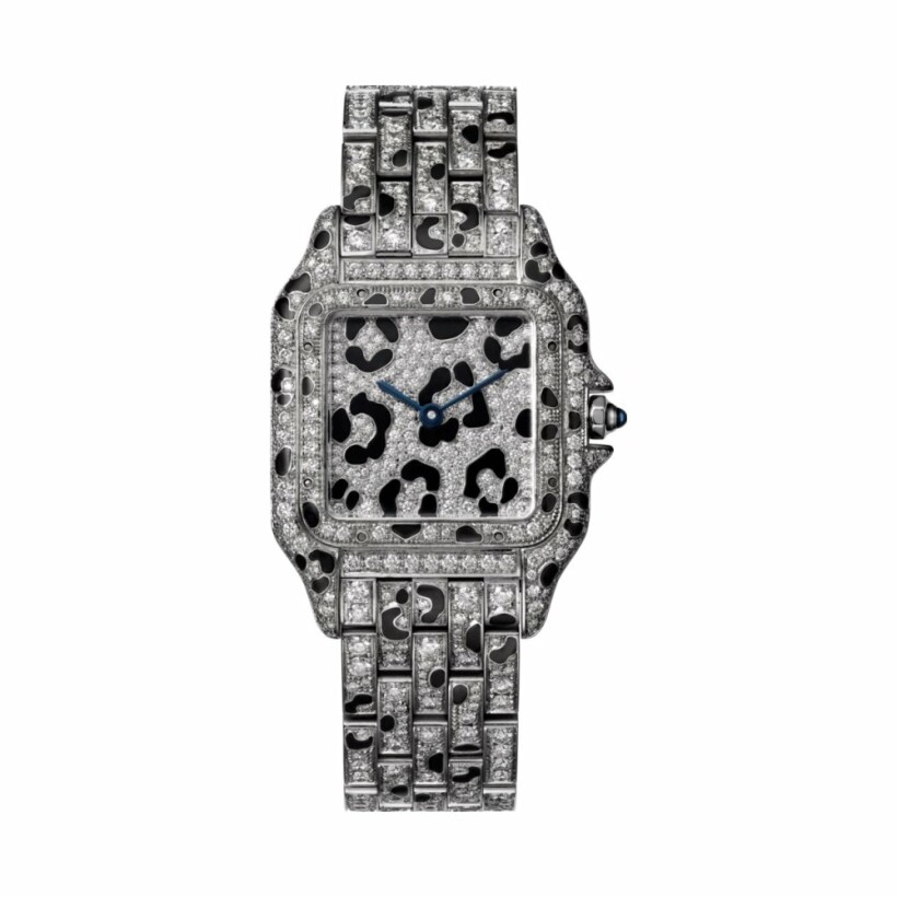 Panthère de Cartier watch, medium model, quartz movement, white gold, diamonds, enamel
