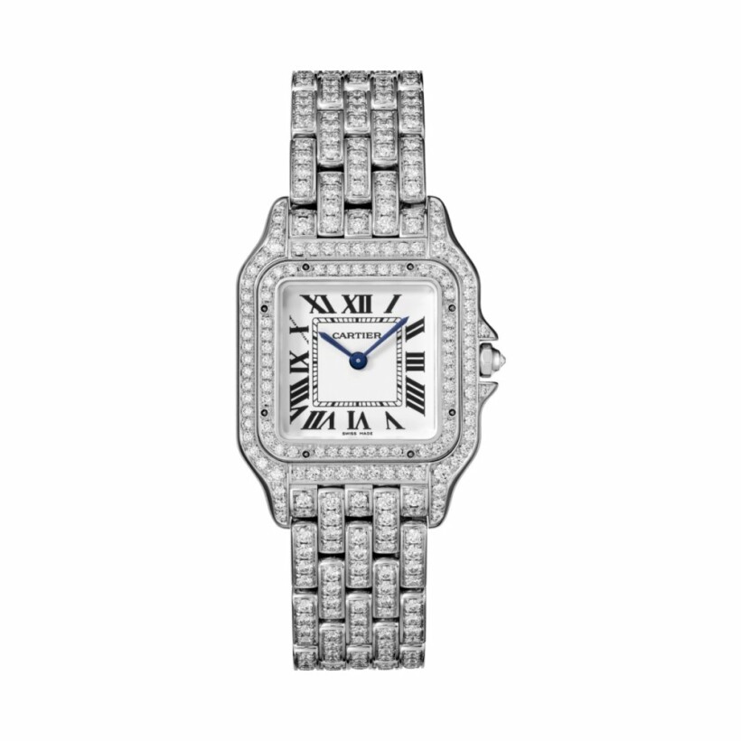 Panthère de Cartier watch, medium model, quartz movement, white gold, diamonds