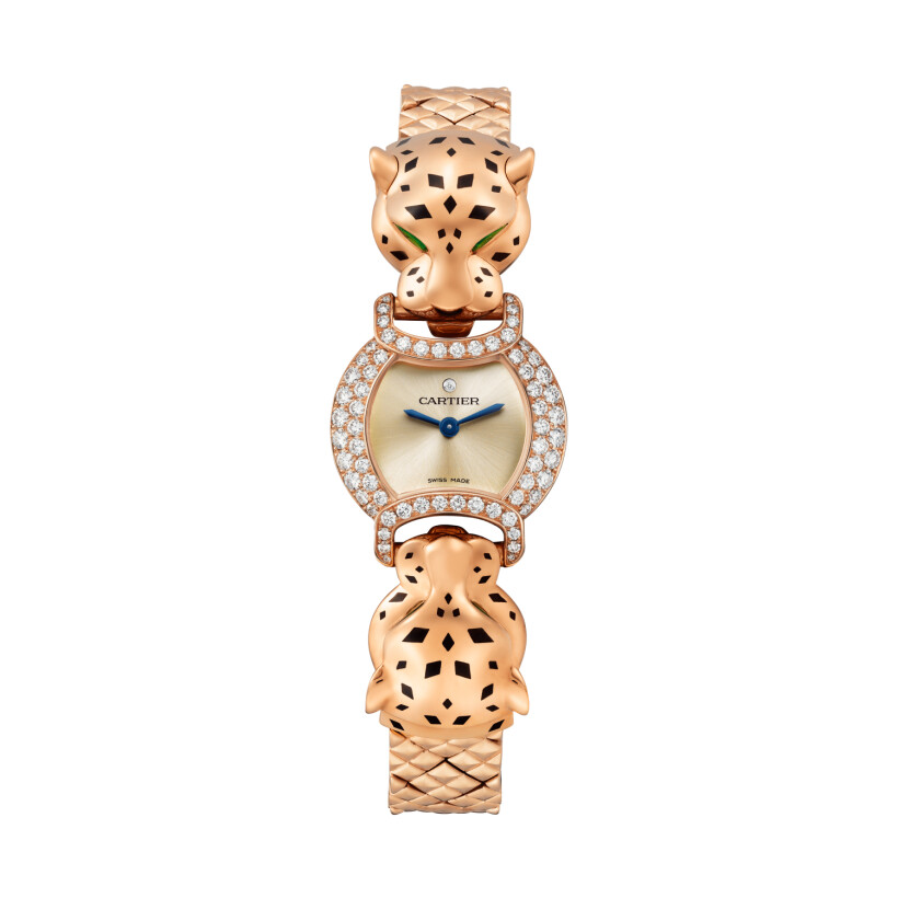 La Panthère de Cartier Watch 22.2 mm, quartz movement, rose gold, diamonds, metal strap