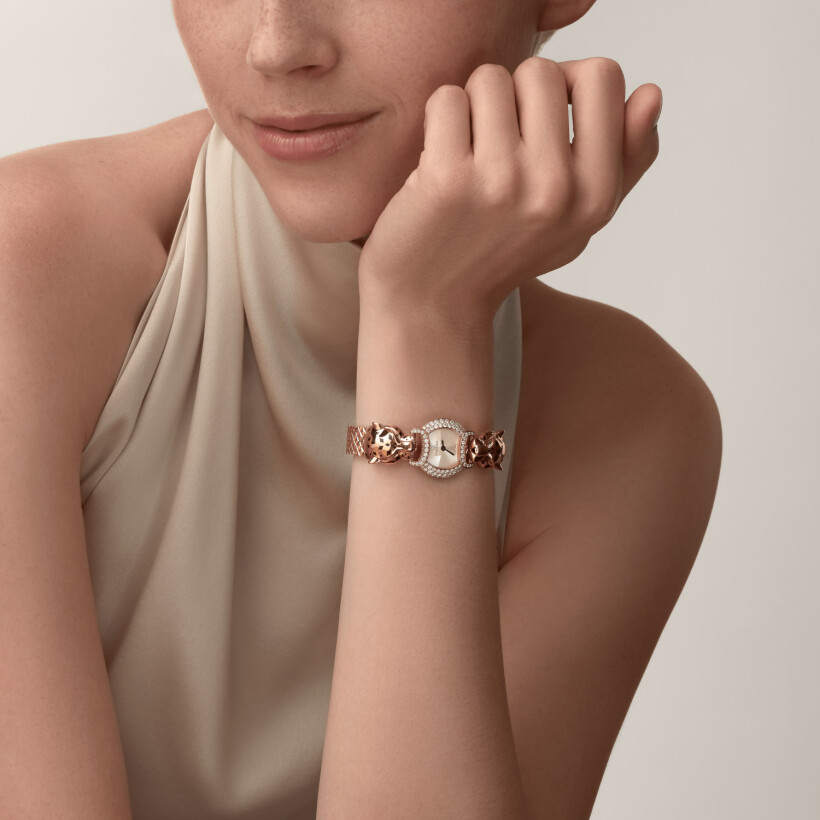Panthère de Cartier Watch 22.2 mm, quartz movement, rose gold, diamonds, metal strap