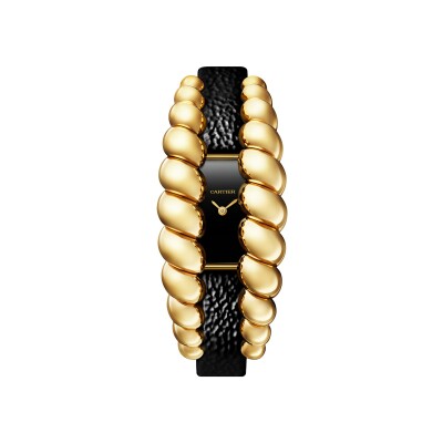 Montre Tressage de Cartier mouvement quartz, or jaune, 2 bracelets cuir interchangeables