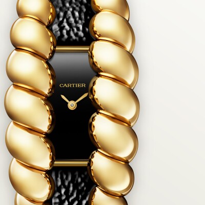 Montre Tressage de Cartier mouvement quartz, or jaune, 2 bracelets cuir interchangeables