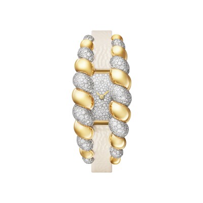 Montre Tressage de Cartier mouvement quartz, or jaune, diamants, 2 bracelets cuir interchangeables