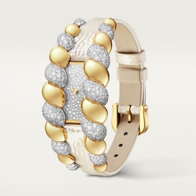 Montre Tressage de Cartier mouvement quartz, or jaune, diamants, 2 bracelets cuir interchangeables