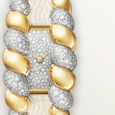 Montre Tressage de Cartier mouvement quartz, or jaune, diamants, 2 bracelets cuir interchangeables