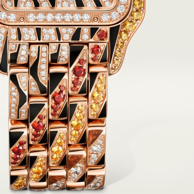 Montre Panthère de Cartier Moyen modèle, mouvement quartz, or rose, diamants, spessartites, laques