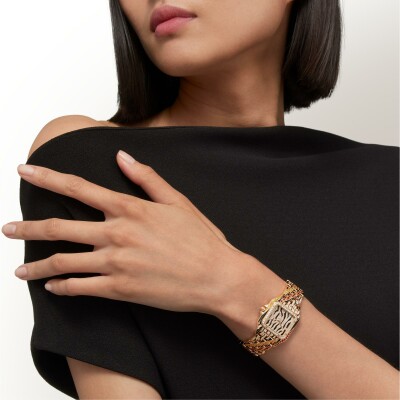 Montre Panthère de Cartier Moyen modèle, mouvement quartz, or rose, diamants, spessartites, laques