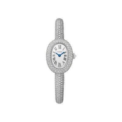 Montre Baignoire Cartier Mini modèle, mouvement quartz, or gris, diamants