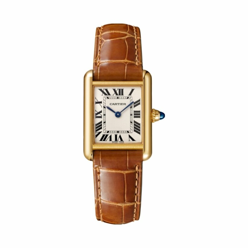 Tank Louis Cartier watch, Small model, quartz movement, yellow gold, leather