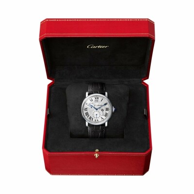 Montre Rotonde de Cartier Grande Date Second Fuseau Retrograde et Indicateur Jour Nuit, 42 mm, acier, cuir