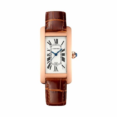 Montre Tank Américaine Moyen modèle, mouvement automatique, or rose, cuir