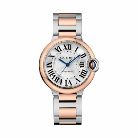 Ballon Bleu de Cartier watch, 36 mm, mechanical movement with automatic winding, rose gold, steel