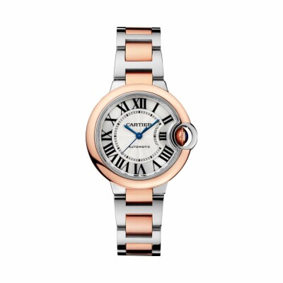 Ballon Bleu de Cartier watch, 33 mm, mechanical movement with automatic winding, rose gold, steel