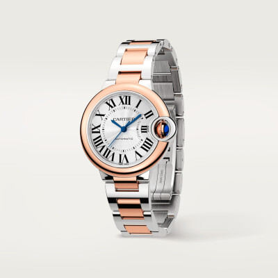 Ballon Bleu de Cartier watch, 33 mm, mechanical movement with automatic winding, rose gold, steel