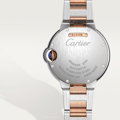 Ballon Bleu de Cartier watch, 33 mm, mechanical movement with automatic winding, rose gold, steel