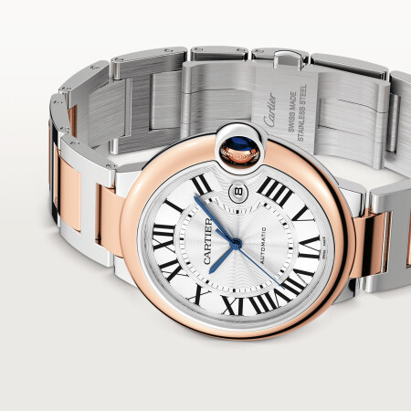 Montre Ballon Bleu de Cartier 42 mm, mouvement mécanique automatique, or rose, acier