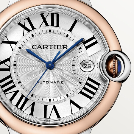 Montre Ballon Bleu de Cartier 42 mm, mouvement mécanique automatique, or rose, acier