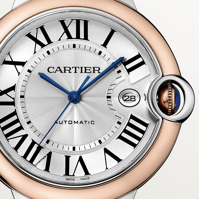 Ballon Bleu de Cartier watch, 42 mm, mechanical movement with automatic winding, rose gold, steel