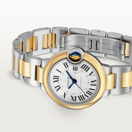 Montre Ballon Bleu de Cartier 33 mm, mouvement mécanique automatique, or jaune, acier