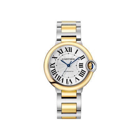 Montre Ballon Bleu de Cartier 36 mm, mouvement mécanique automatique, or jaune, acier