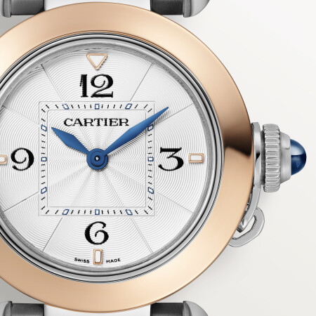 Pasha de Cartier watch, 30 mm, high autonomy quartz movement, rose gold and steel, interchangeable metal and leather straps