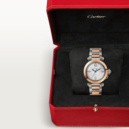 Pasha de Cartier watch, 35 mm, automatic movement, rose gold and steel, interchangeable metal and leather straps