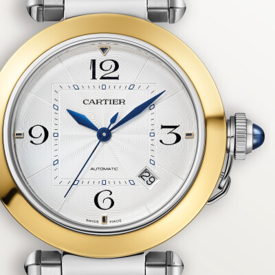 Pasha de Cartier watch, 41 mm, automatic movement, 18K yellow gold and steel, interchangeable metal and leather straps