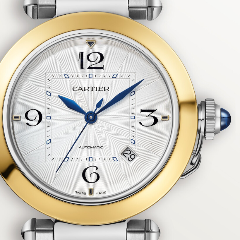Pasha de Cartier watch, 41 mm, automatic movement, 18K yellow gold and steel, interchangeable metal and leather straps