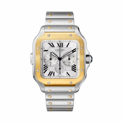 Santos de Cartier Chronograph watch, Extra-large model, automatic movement, yellow gold, steel, interchangeable metal and rubber bracelets