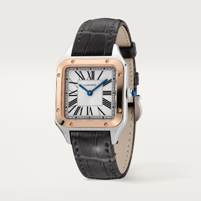 Cartier Santos-Dumont watch, Small model, quartz movement, rose gold, steel, leather