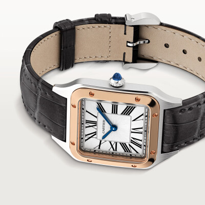 Cartier Santos-Dumont watch, Small model, quartz movement, rose gold, steel, leather