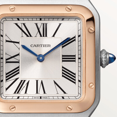 Cartier Santos-Dumont watch, Small model, quartz movement, rose gold, steel, leather