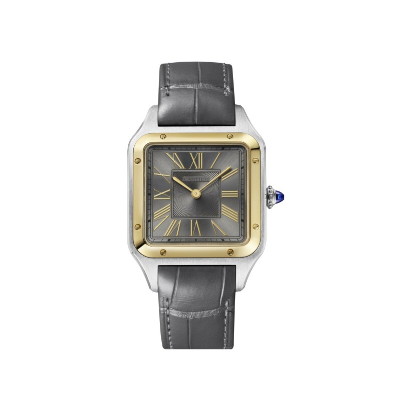 Cartier Santos-Dumont watch, Large model, quartz movement, yellow gold, steel, leather