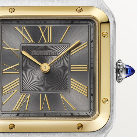 Cartier Santos-Dumont watch, Large model, quartz movement, yellow gold, steel, leather