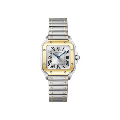 Montre Santos de Cartier Petit modèle, mouvement quartz, or jaune et acier, bracelets métal et cuir interchangeables