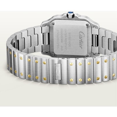 Montre Santos de Cartier Petit modèle, mouvement quartz, or jaune et acier, bracelets métal et cuir interchangeables