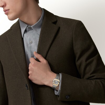 Montre Santos de Cartier Petit modèle, mouvement quartz, or jaune et acier, bracelets métal et cuir interchangeables