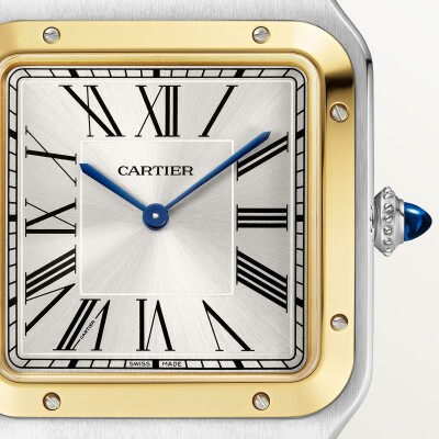 Montre Santos-Dumont de Cartier Modèle extra-large, mouvement mécanique manuel, or jaune, acier, cuir