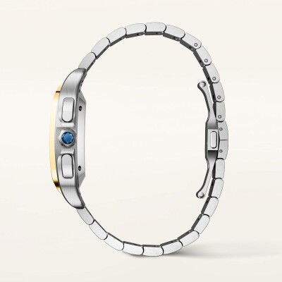 Montre Santos de Cartier Grand modèle, mouvement automatique, or jaune, acier, bracelets métal et caoutchouc interchangeables