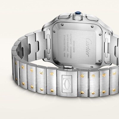 Montre Santos de Cartier Grand modèle, mouvement automatique, or jaune, acier, bracelets métal et caoutchouc interchangeables