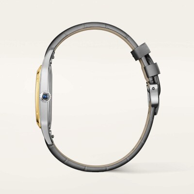 Montre Santos-Dumont de Cartier Grand modèle, mouvement quartz, or jaune, acier, cuir
