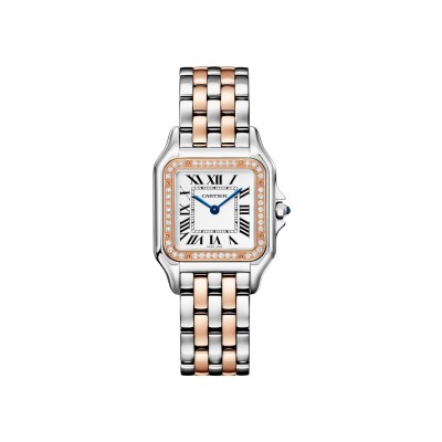 Panthère de Cartier watch Medium model, quartz movement, rose gold, steel, diamonds