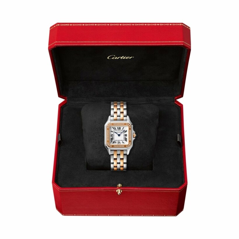 Panthère de Cartier watch, Medium model, quartz movement, rose gold, steel, diamonds
