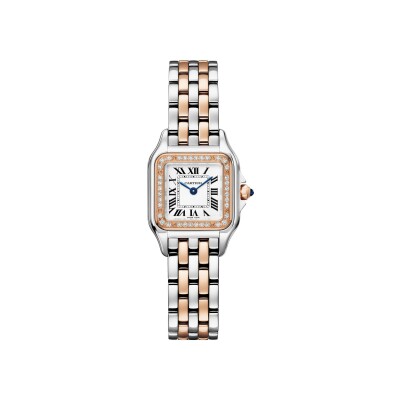 Panthère de Cartier watch Small model, quartz movement, rose gold, steel, diamonds