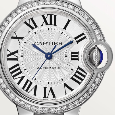 Montre Ballon Bleu de Cartier 33 mm, mouvement mécanique automatique, acier, diamants