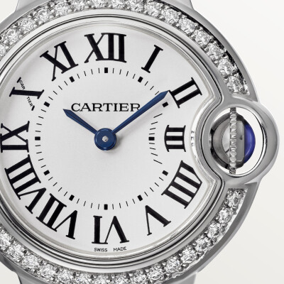 Montre Ballon Bleu de Cartier 28mm, mouvement quartz, acier, diamants