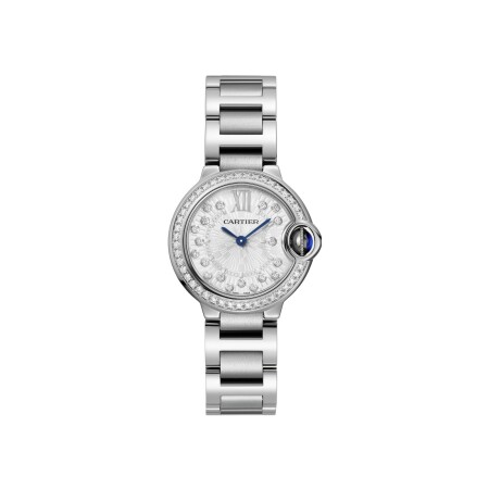 Montre Ballon Bleu de Cartier, 28mm, mouvement quartz, acier, diamants