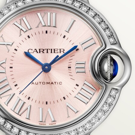 Montre Ballon Bleu de Cartier 33mm, mouvement mécanique automatique, acier, diamants