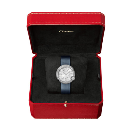 Montre Ballon Blanc de Cartier 30mm, mouvement quartz, acier, diamants, cuir